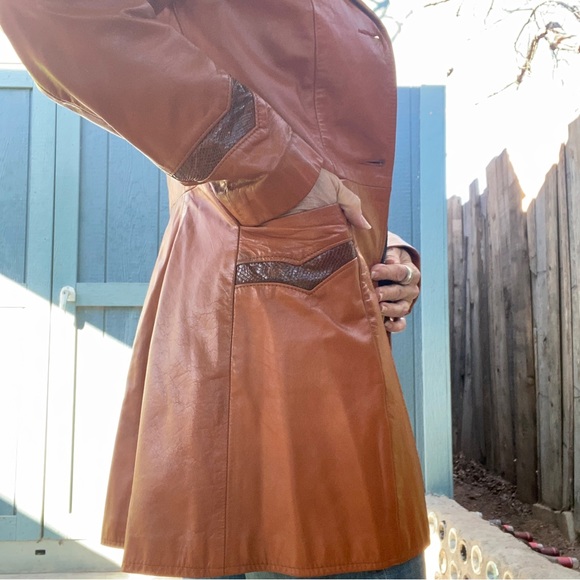 Vintage 60s Ms. Pioneer leather and snakeskin jacket, orange brown, pockets, Sm - Picture 5 of 16